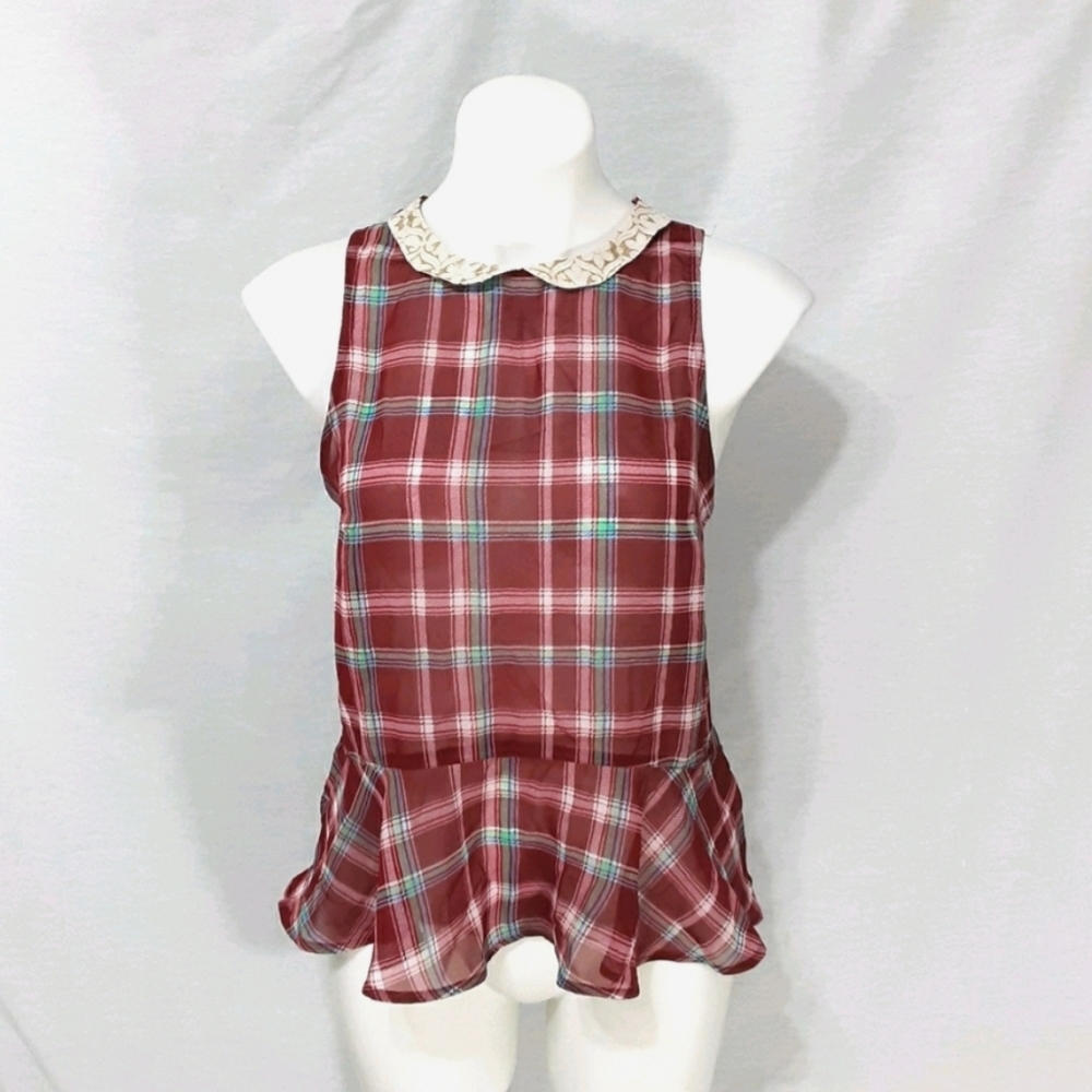Hollister Sleeveless Plaid Peplum Top Large